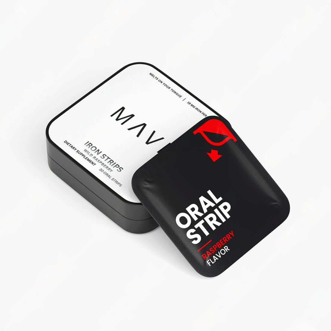 Mavi Iron Strips tin with an oral strip
