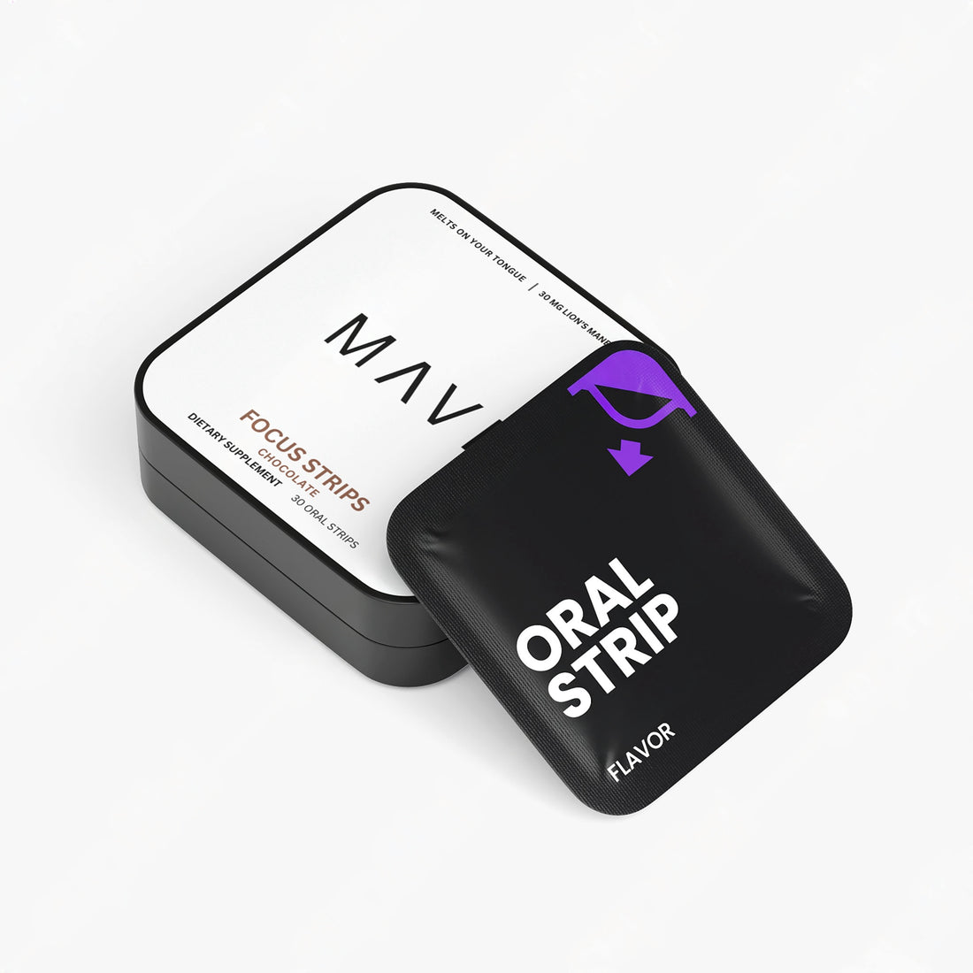Mavi Focus Strips tin with an oral strip